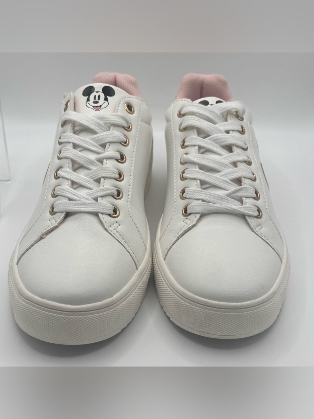 Disney Mickey Mouse Court Sneakers Womens Sz 8 White Rose Gold Glitter ALDI NWOT - Picture 2 of 8